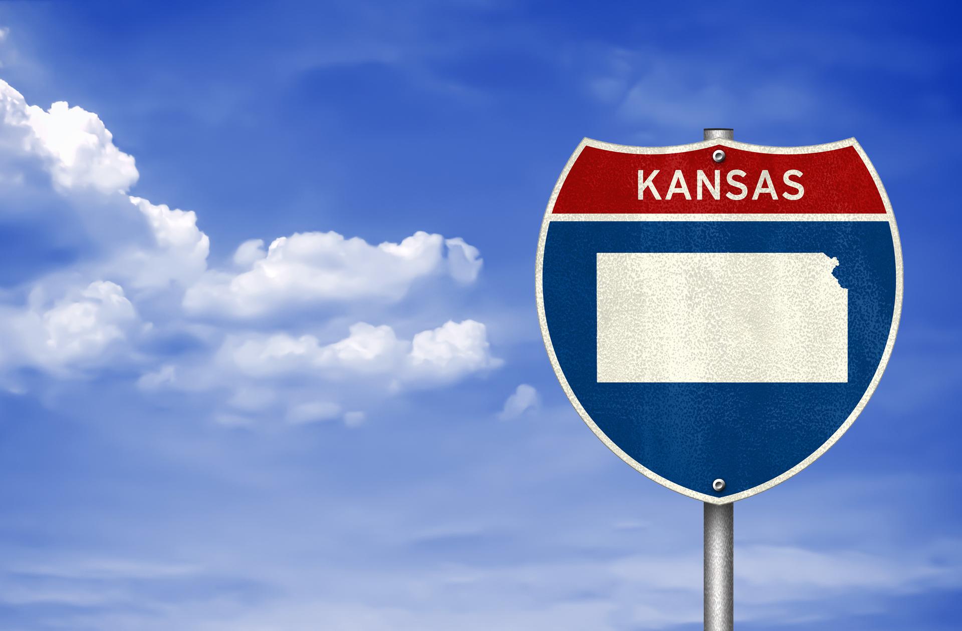 Kansas state map - road sign